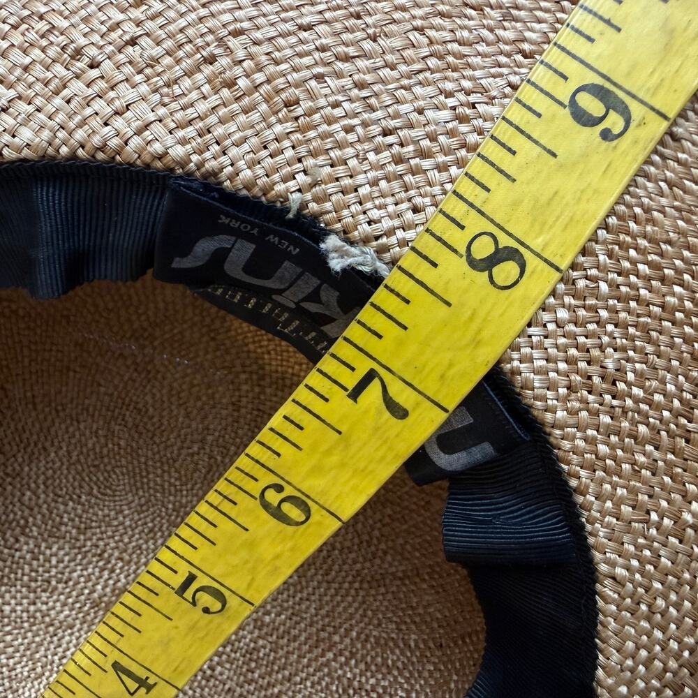Bonwit Teller Vintage 70s Makins New York Wide Brim Straw Sun Hat Green Scarf - Picture 6 of 6